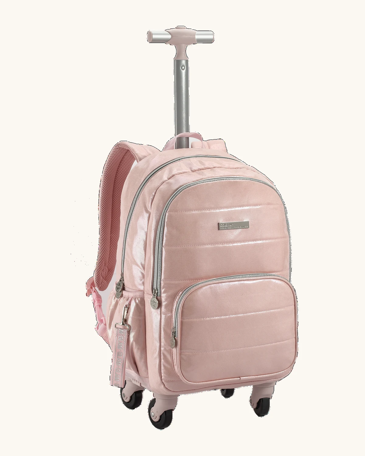 Pink rolling school bag