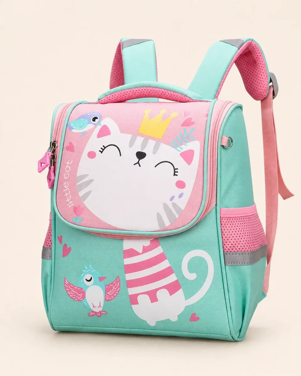 Mochila escolar 930# — 猫咪Verde