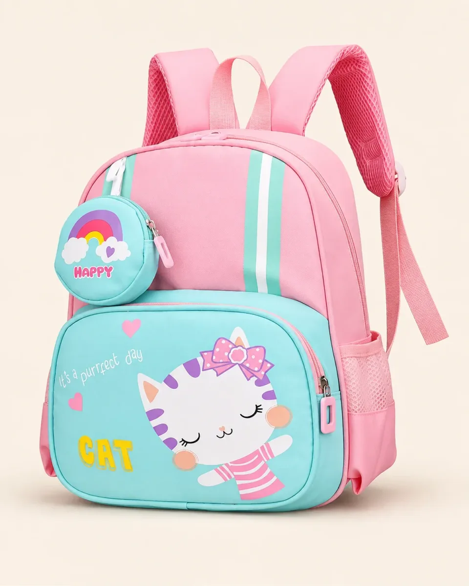 Mochila escolar 818# — 小猫Rosa claro