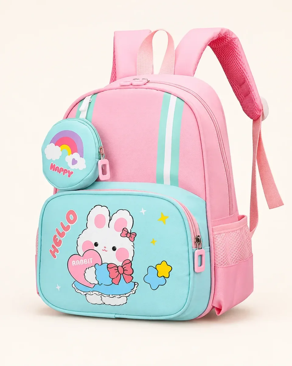 Mochila escolar 818# — Rabbit兔Rosa claro